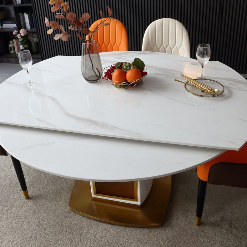 Round Pedestal Dinner Table Traditional Luxury Drop-Leaf Dining Table for Indoor