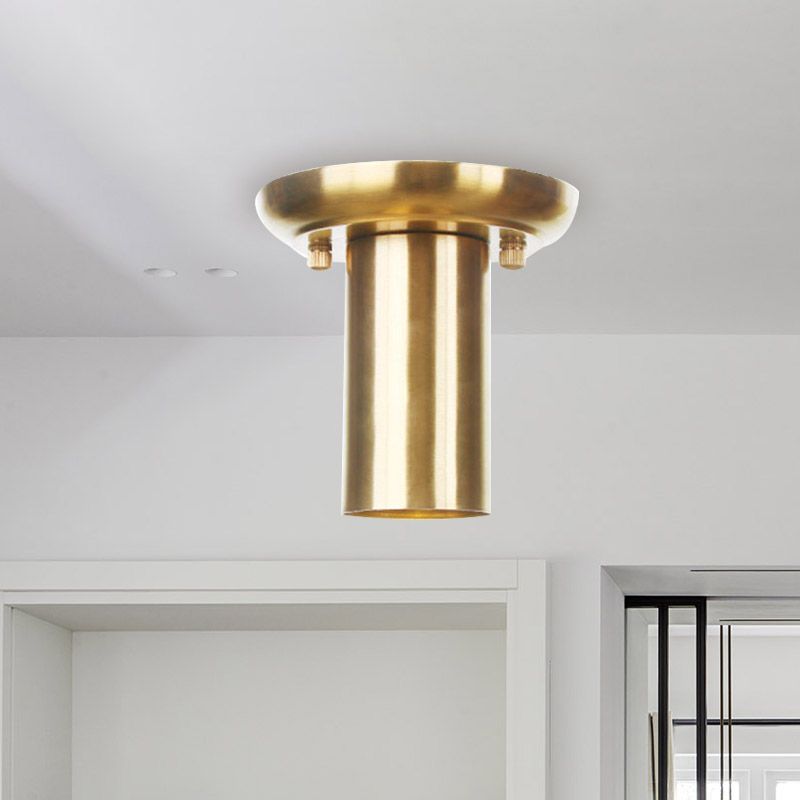 Metal Gold Finish Ceiling Flush Mount Tubular 1 Head Industrial Flushmount Lighting for Foyer