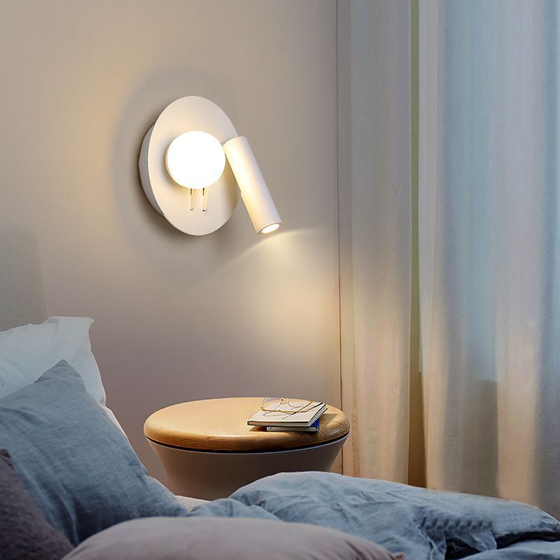 2-Lights Modern Metal Wall Light Round 6" Wide Reading Wall Sconce for Bedroom