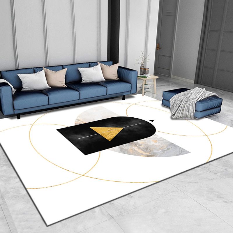 White Rug Polyester Pattern Area Rug Stain Resistant Indoor Rug for Living Room