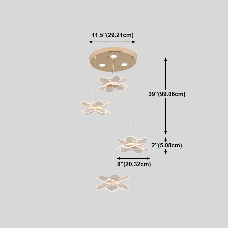 Acrylic Floral Pendant Lighting Modern LED Gold Hanging Lamp for Dining Room