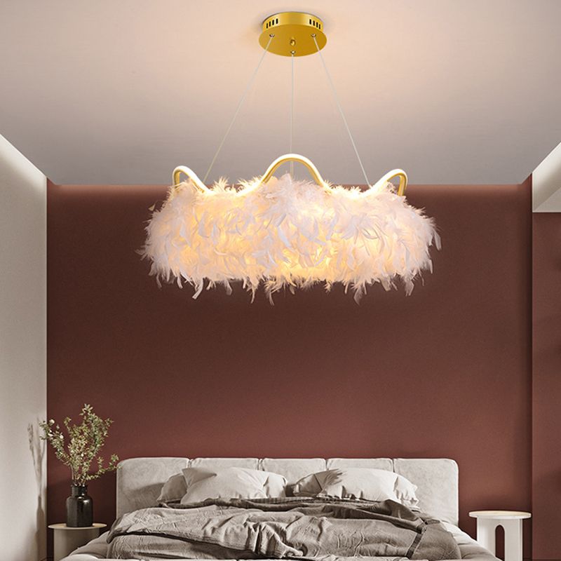 Crown Chandelier Light Fixture Modern Simplicity Feather Shade Pendant Lighting for Restaurant