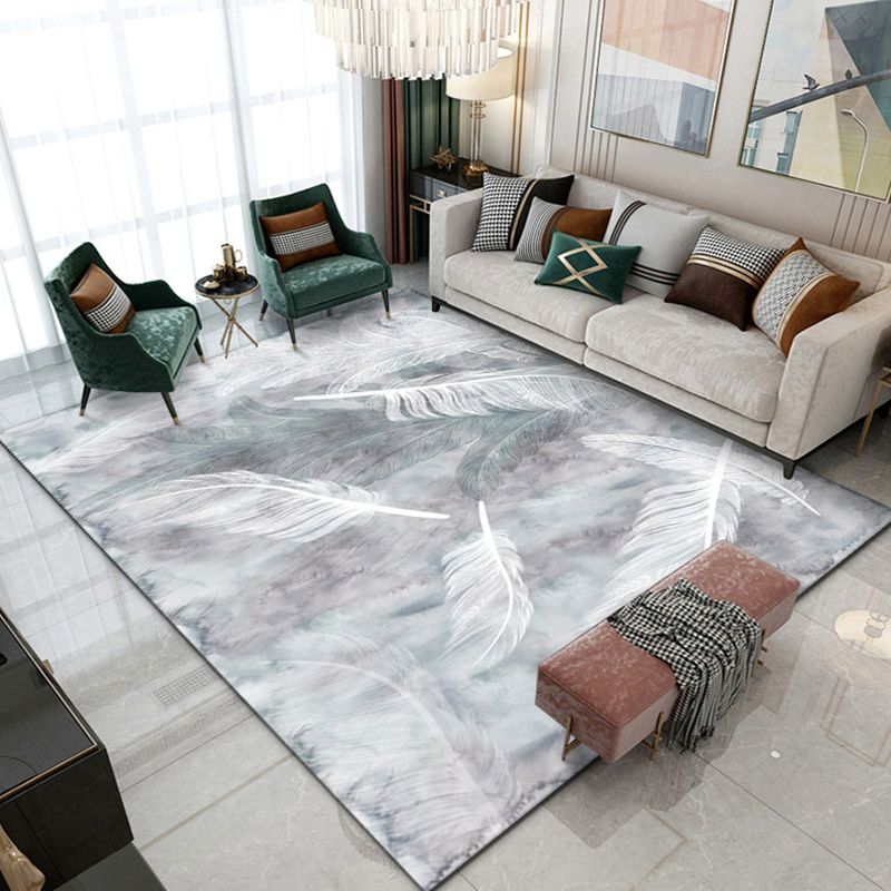 Minimalist Indoor Rug Modern Plant Pattern Carpet Polyester Stain Resistant Area Rug for Living Room