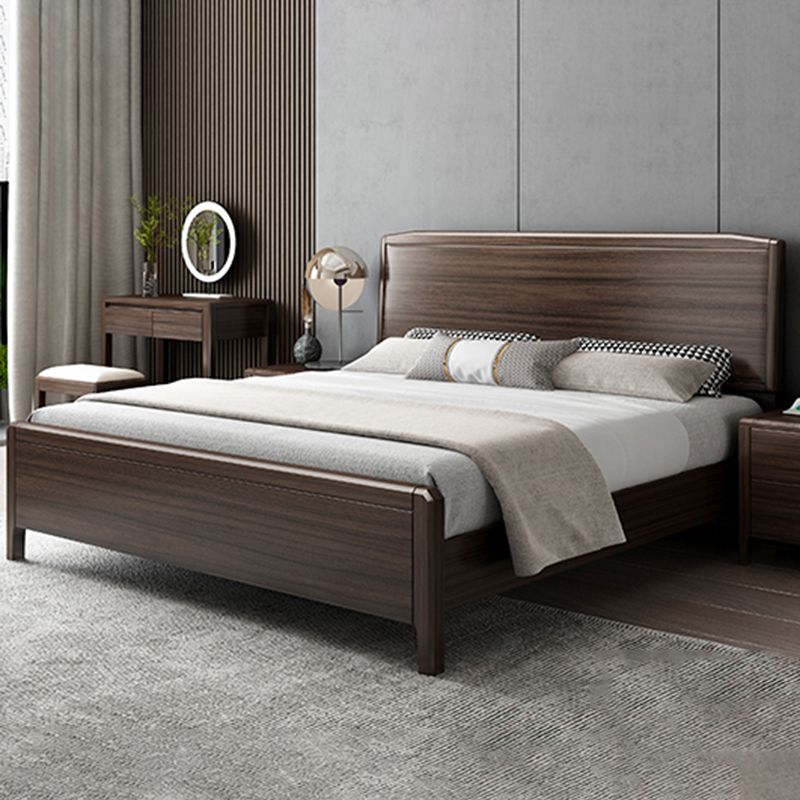 Mid-century Wood Walnut Bed Frame 85-In D Panel Bed Frame in Brown