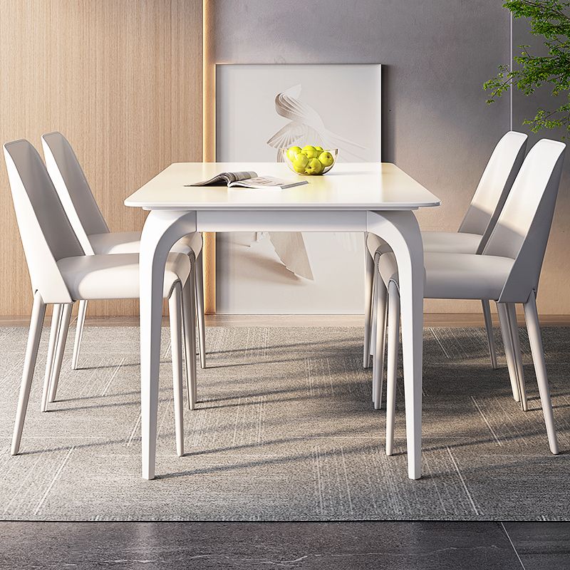 Contemporary White Rectangle Stone Dining Table with 4 Steel Foot