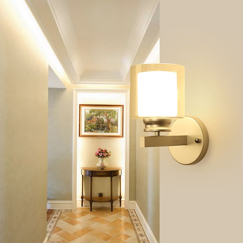 Modern Style Cylinder Shade Wall Light Glass 1 Light Sconces for Bedroom