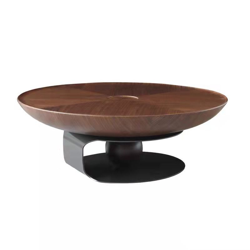Modern Style Round Wood Table with Abstract Base Coffee Table