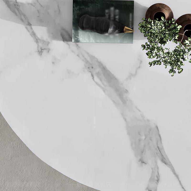 White Sintered Stone Top Table with Tulip Base Metal Traditional Luxury Round Dining Table