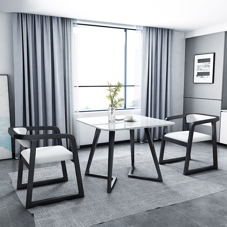 Sintered Stone Dining Table Industrial Wood Base Dining Table in White