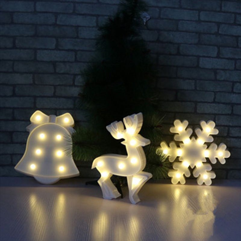 White Christmas Element Night Lighting Modern Style Battery LED Plastic Nightstand Light