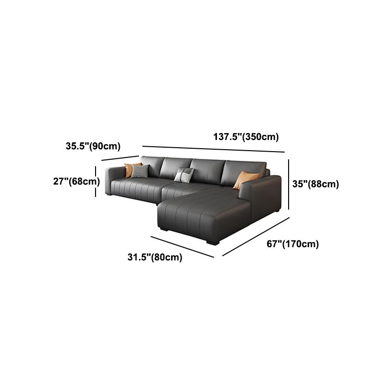 Square Arm Dark Gray Removable Cushions Modern Faux Leather Sofa