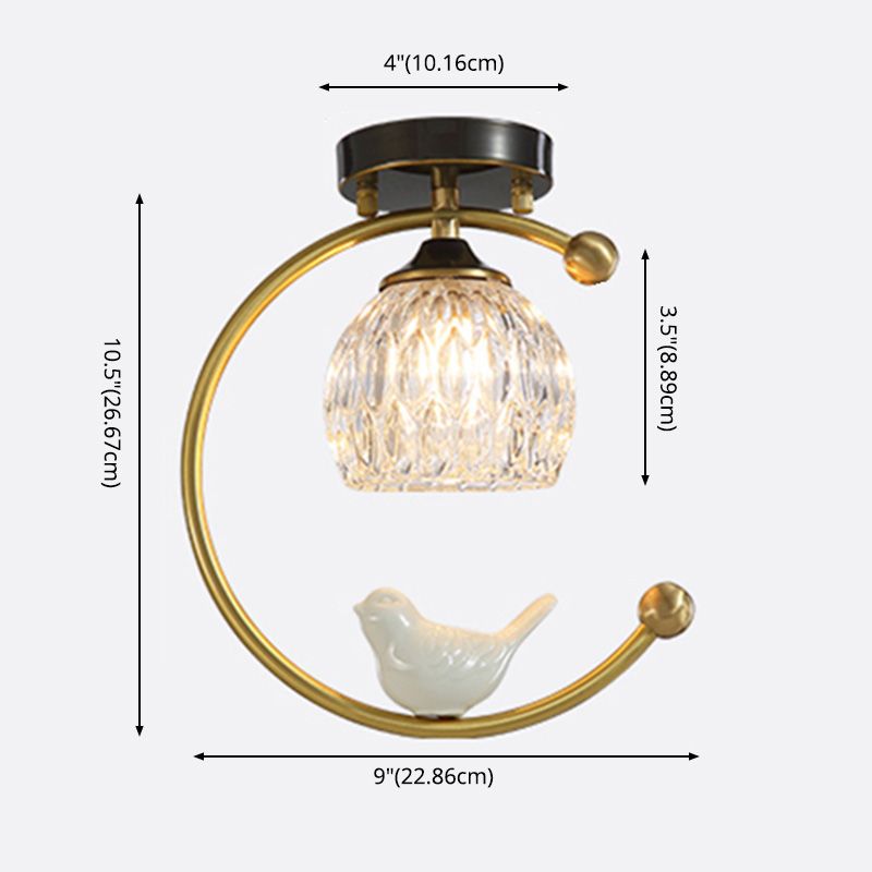 Plafonnier en cristal à abat-jour boule, style nordique, 1 ampoule, noir et or, plafonnier pour hall d'entrée