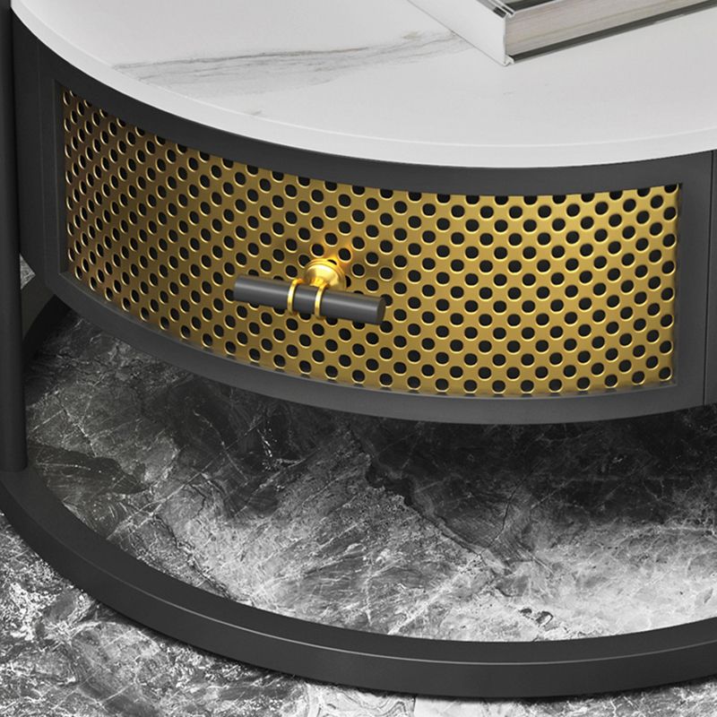 Modernistic Metal Frame 1-Drawer Round Living Room Side Table