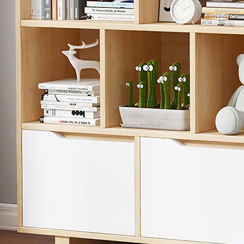 44.4"H Modern Bookshelf Wood Geometric Matte Finish Closed Back Bookcase with Drawers