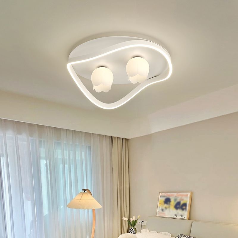 LED Modern Metal Flush Mount Linear Shape Ceiling Light with Plastic Shade for Living Room