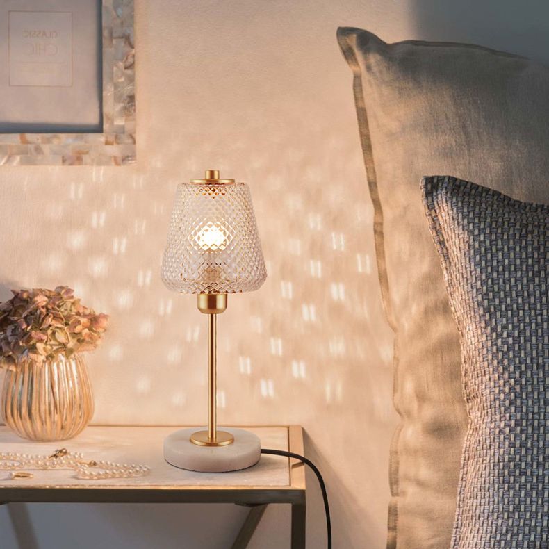 Postmodern Conical Table Lighting Lattice Glass 1 Head Living Room Night Lamp in Gold