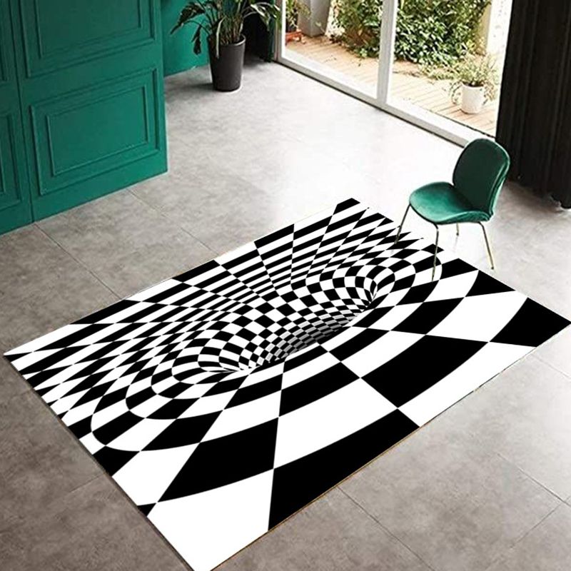 Contemporary 3D Checkerboard Print Rug Color Mixed Polyester Area Carpet Non-Slip Backing Rug for Living Room
