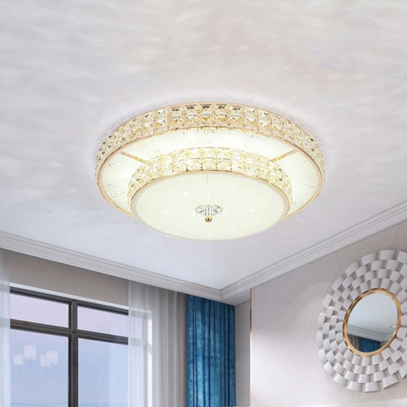 Modern Flower/Round Flush Ceiling Light Clear Beveled Crystals LED Lighting Fixture in Champagne for Parlor