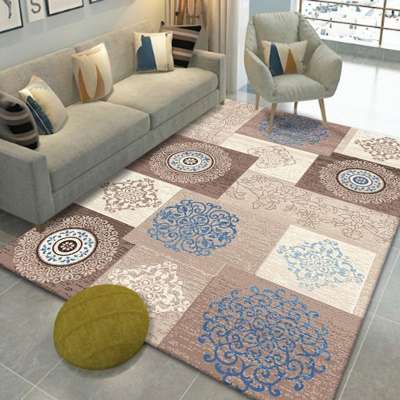 Shabby Chic Area Rug Traditional Flower Print Carpet Anti-Slip Backing Area Carpet for Living Room
