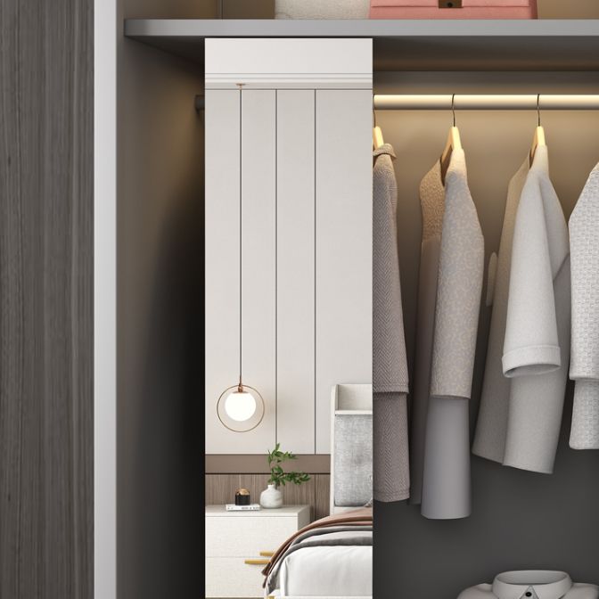 White and Gray Storage Cabinet for Home Modern Wood Cabinet with Sliding Doors