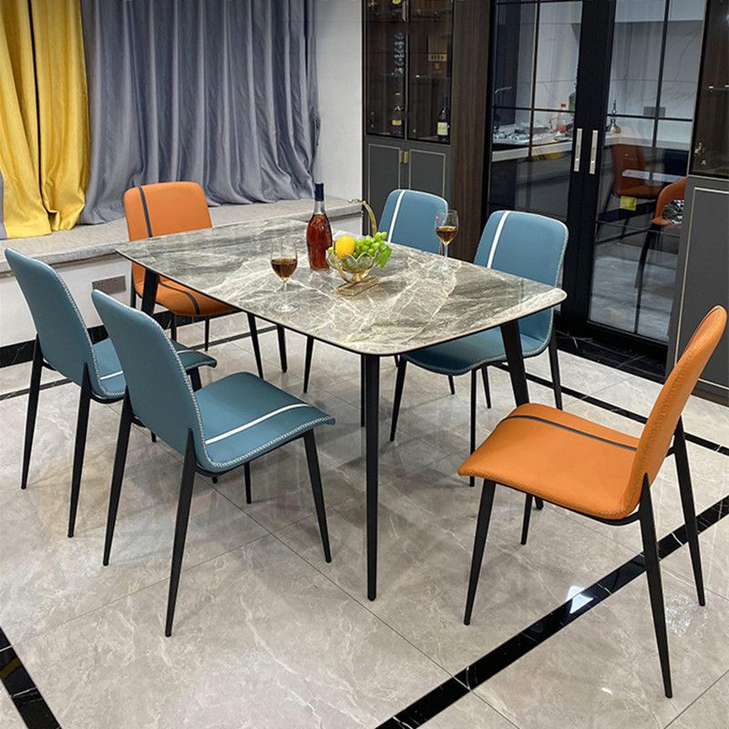 Stone Top Dining Table Contemporary Rectangle Dining Table with 4 Legs in Black