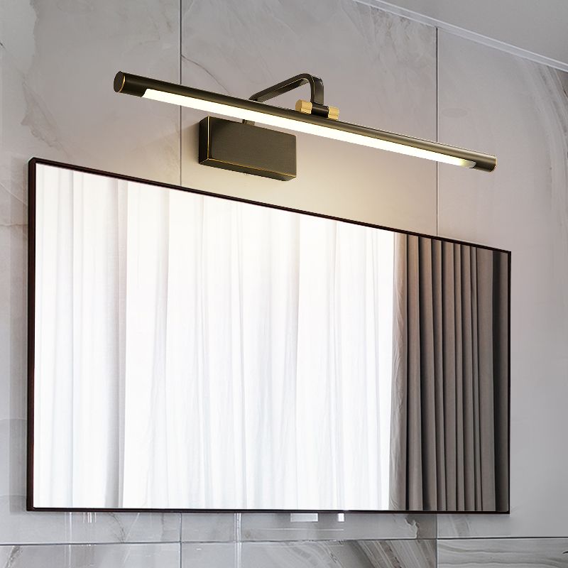 Single Light Metal Linear Wall Lighting Modern Style Mirror Wall Mounted Light Fixture in Black