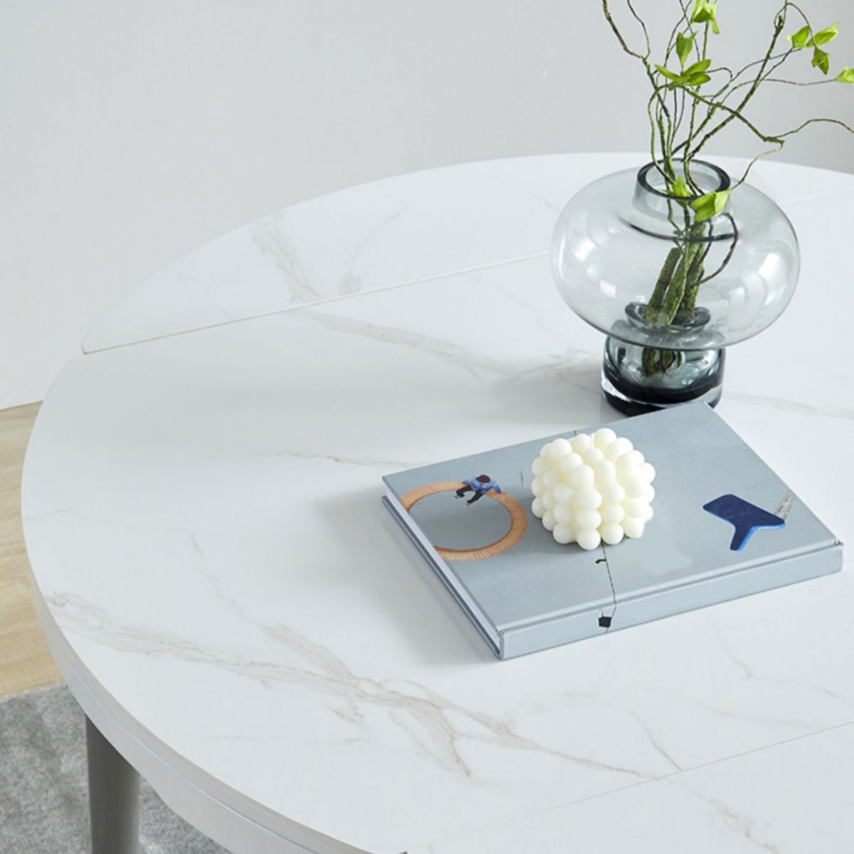 Contemporary Extendable Round Stone Dining Table for Dining Room