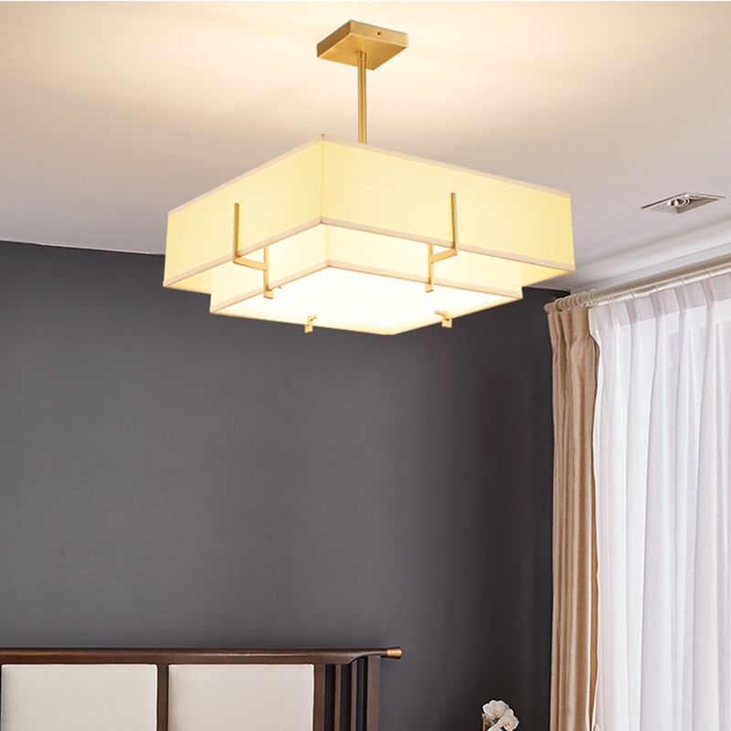 Messing Geometrische Anhängerlampe Klassiker Stoff Kronleuchter für Wohnzimmer