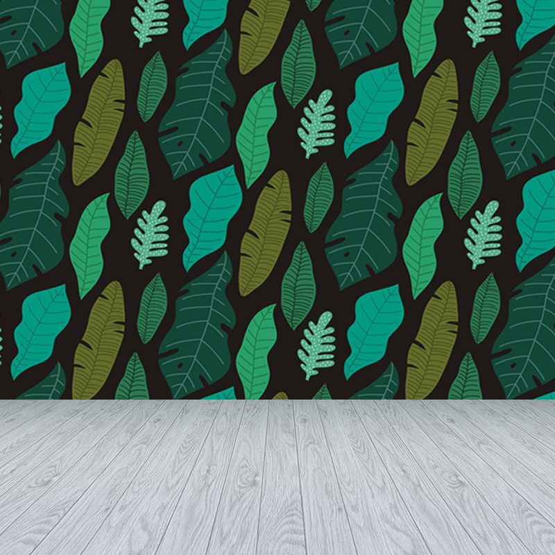 Leaves Print Mural Decals Tropical Non-Woven Textured Wall Covering in Pastel Color
