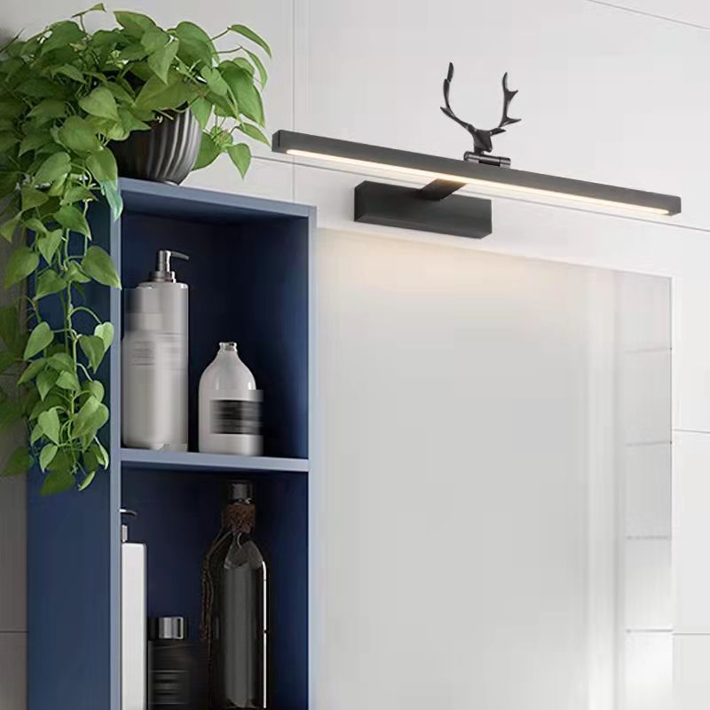 Linear Shape Metal Wall Sconce Modern Style 1- Light Mirror Wall Mounted Light in Black
