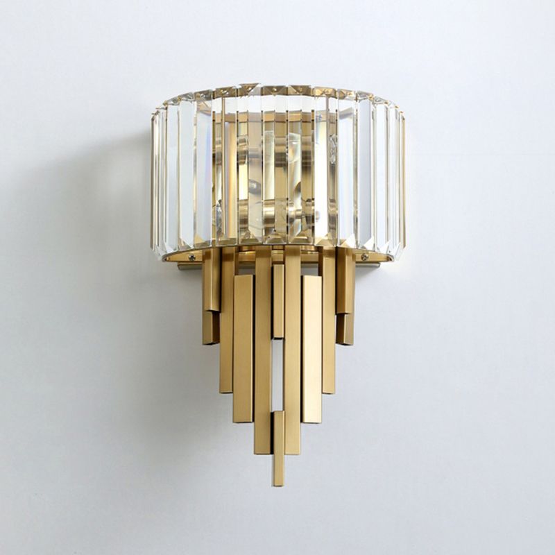 Geometric Shape Crystal Wall Lighting Modern Style 2-Lights Wall Mounted Light in Gold