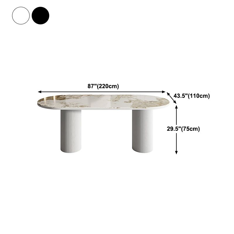 Stone Top Dining Table Contemporary Dining Table with Double Pedestal