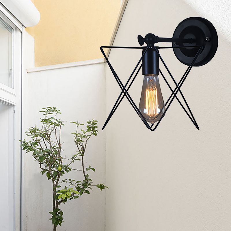 1 Bulb Star Design Wall Lamp with Wire Frame Industrial Black Finish Metal Sconce Lighting