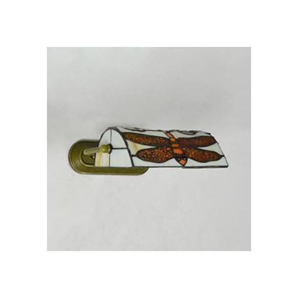 Beige Banker Wall Sconce without/with Pull Chain Vintage Stained Glass 1 Head Wall Sconce Lighting with Dragonfly Pattern