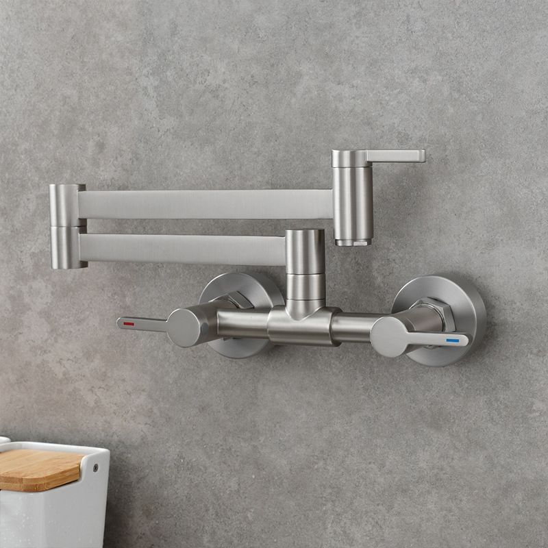 Modern Pull Down 2-Handle Pot Filler Low Profile Wall-mounted Faucet
