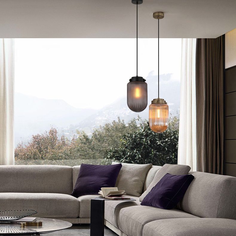 Rippenglas ovaler Anhängerlampe postmoderne 1-Licht-Deckenleuchte für Esszimmer
