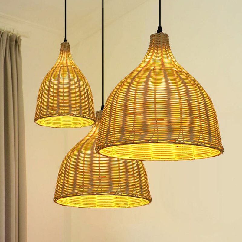 Bell Shade Tea Room hanger verlichting bamboe bamboe single-bulb Aziatisch plafond suspensielamp in hout