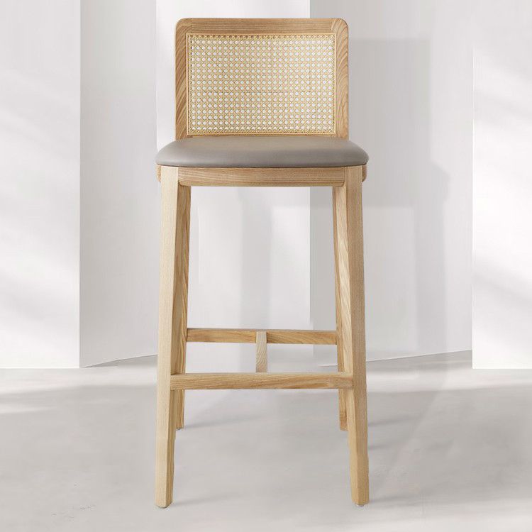 Contemporary Armless Upholstered Bar Stool with Solid Wood Base