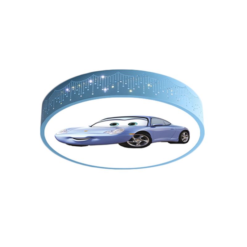Plafonnier rond à motifs de voiture de dessin animé, éclairage encastré LED en fer pour chambre de garçon en bleu