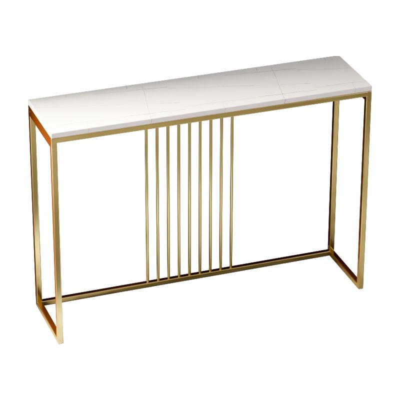 Iron Trestle Base Console Table with Rectangle Stone Top Accent Table