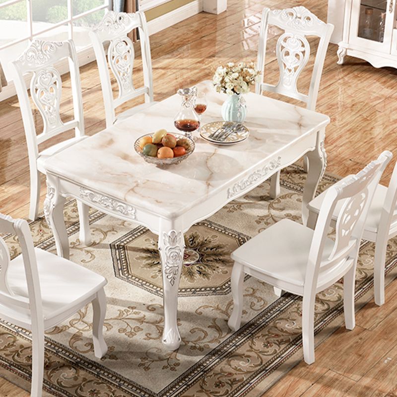 Traditional Luxury Dining Table Rectangle White Dining Table with Wooden Base