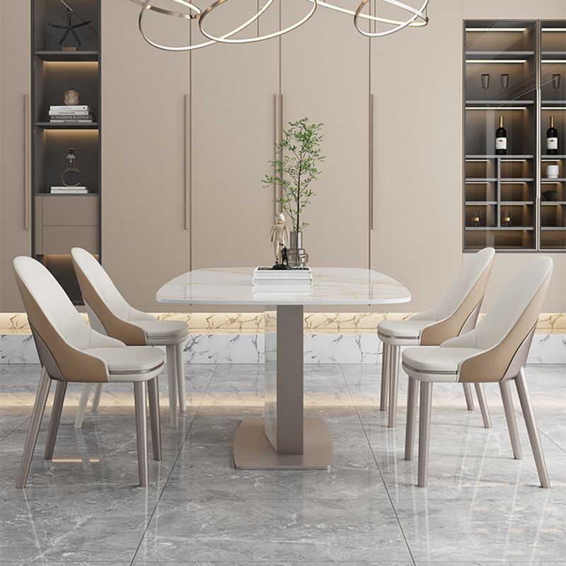 White Stone Glam Dinette Table Set with Leather Chairs 1/4/5/6/7 Pcs Dining Set for Home