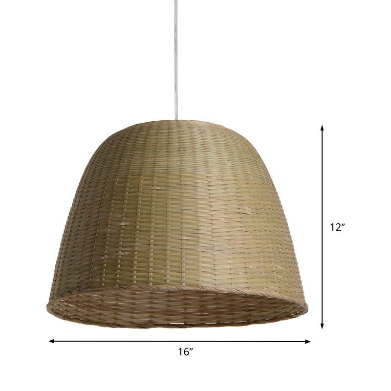 1 Head Tearoom Ceiling Lamp Asian Flaxen Hanging Light Fixture with Domed Bamboo Shade