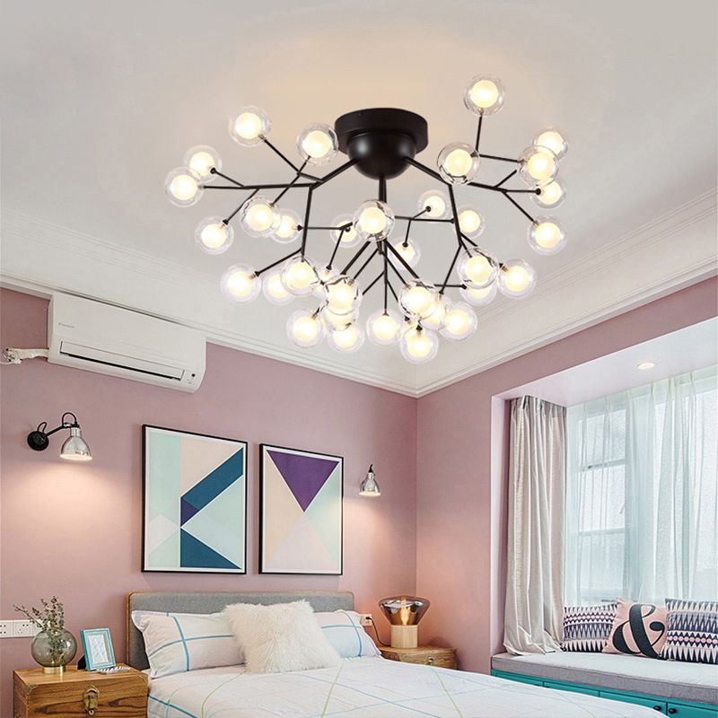 Simplicity Branched Flush Mount Light Metallic Bedroom Semi LED Flush Chandelier with Bubble Ball Shade