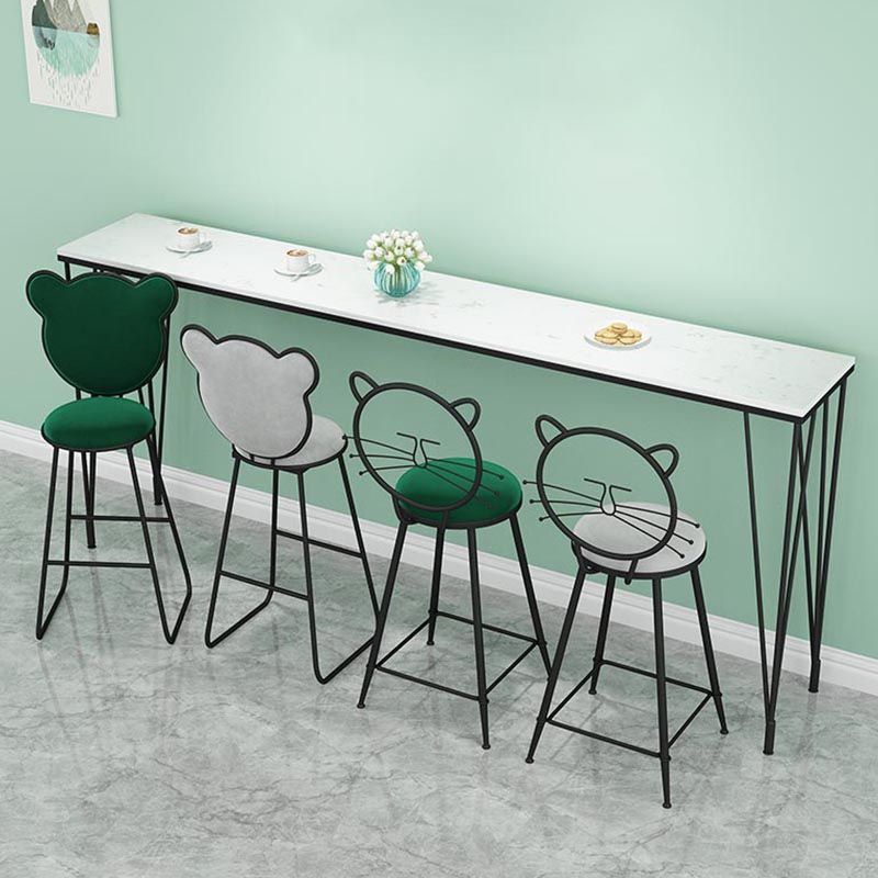 Stone Top Bar Dining Table Industrial Bar Dining Table with 4 Black Legs