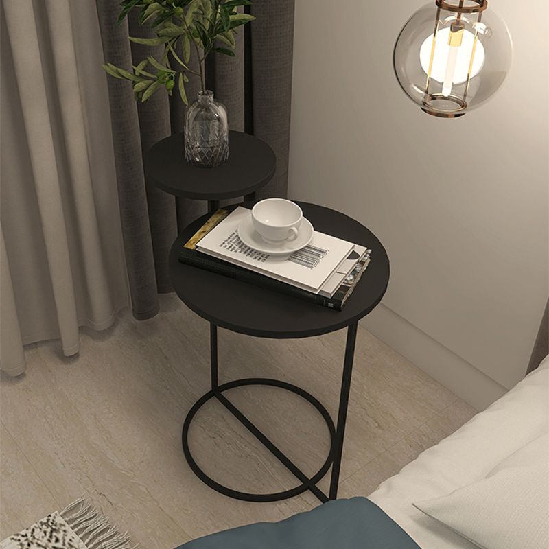 Mid-Century Modern Iron 2-Tier Side Table in Black and White
