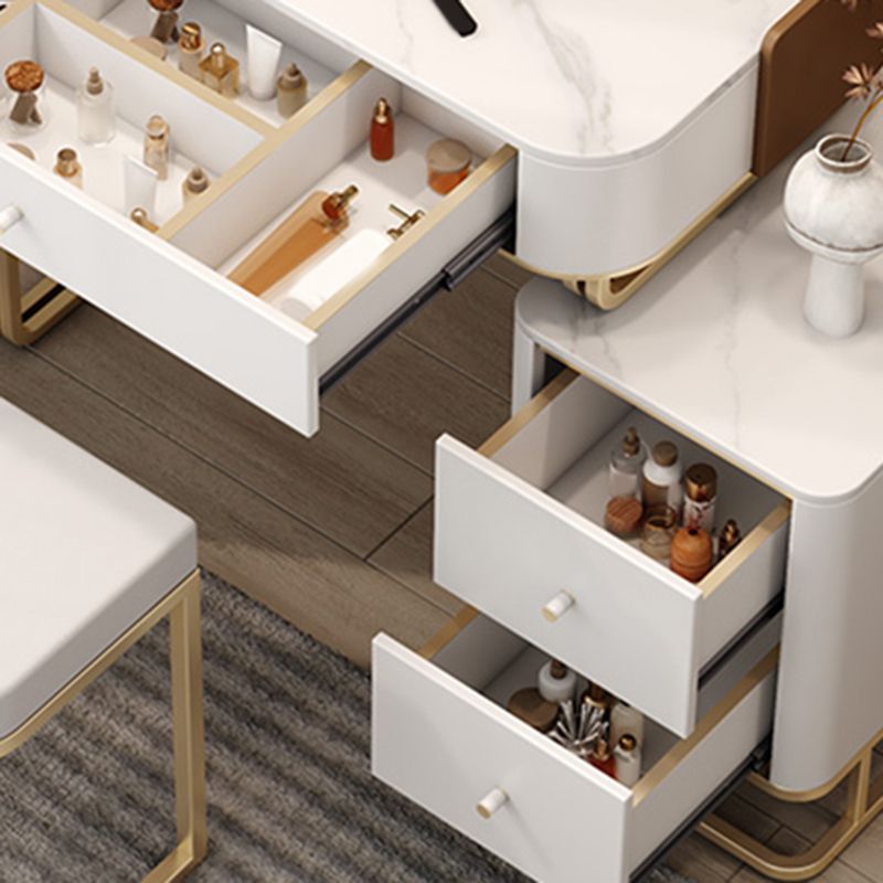 Stone Top Make-up Vanity Luxurious Metal Dressing Table in Grey/White