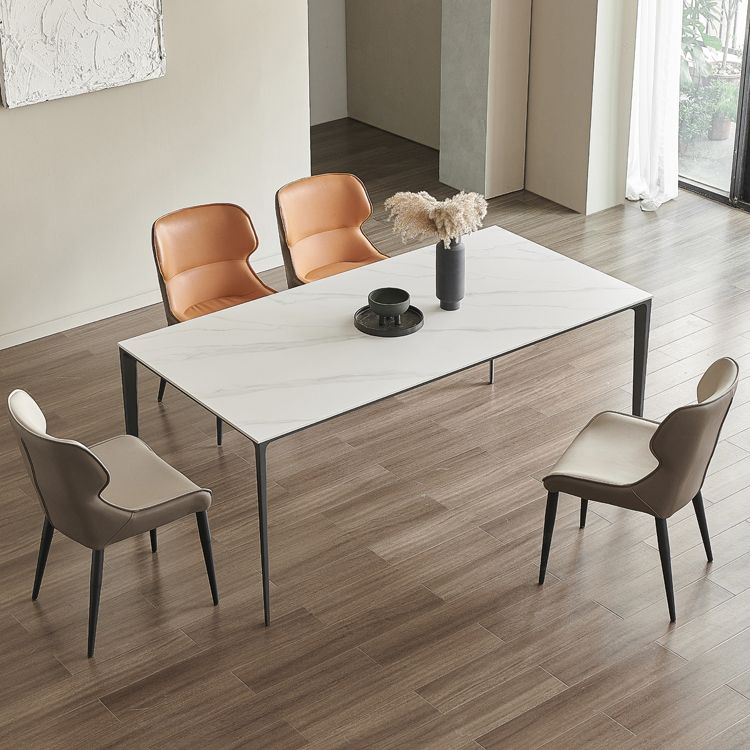 Contemporary Sintered Stone Dining Sets with Rectangle Table and Metal 4 Legs Base Dining Furniture