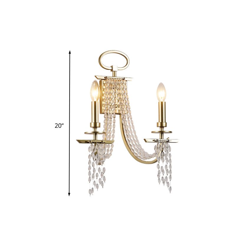 Rustic Candle Wall Mount Lamp 2 Lights Crystal Wall Sconce Lighting in Gold for Dining Room