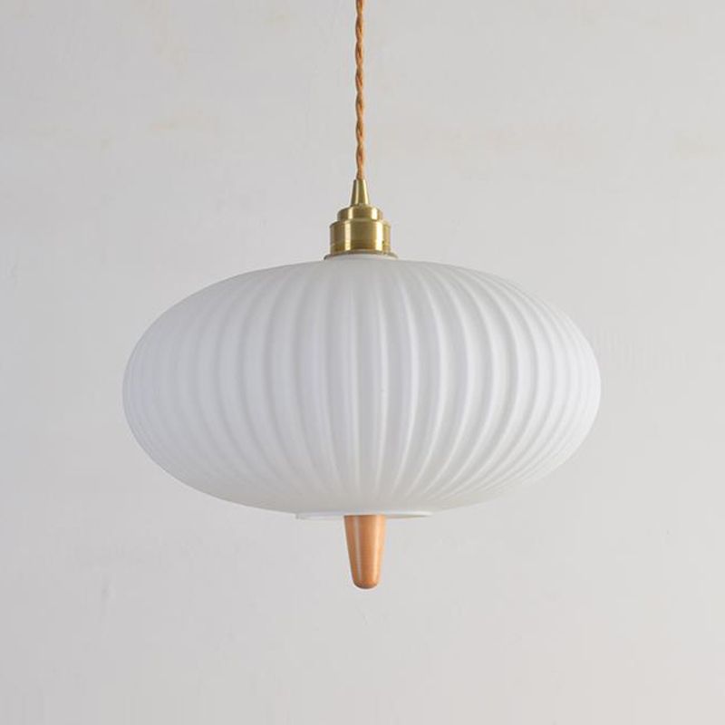 Wooden Geometric Pendant Light in Modern Artistic Style Copper Indoor Hanging Lamp with Glass Shade